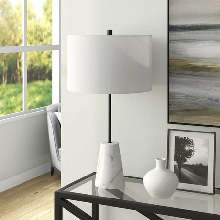 HUDSON & CANAL 25.5 in. Killian Marble Table Lamp with Fabric Shade, Blackened Bronze TL1744